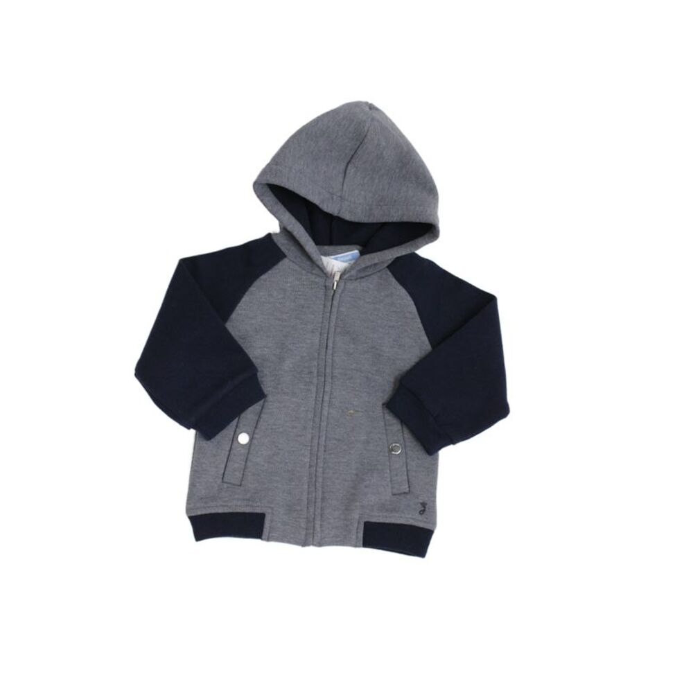Jacadi Boys Hood Long Sleeves Full Zip Jacket Gray/Blue Size 18M